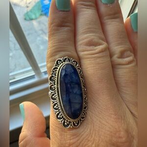 Blue sapphire sterling silver ring size 8